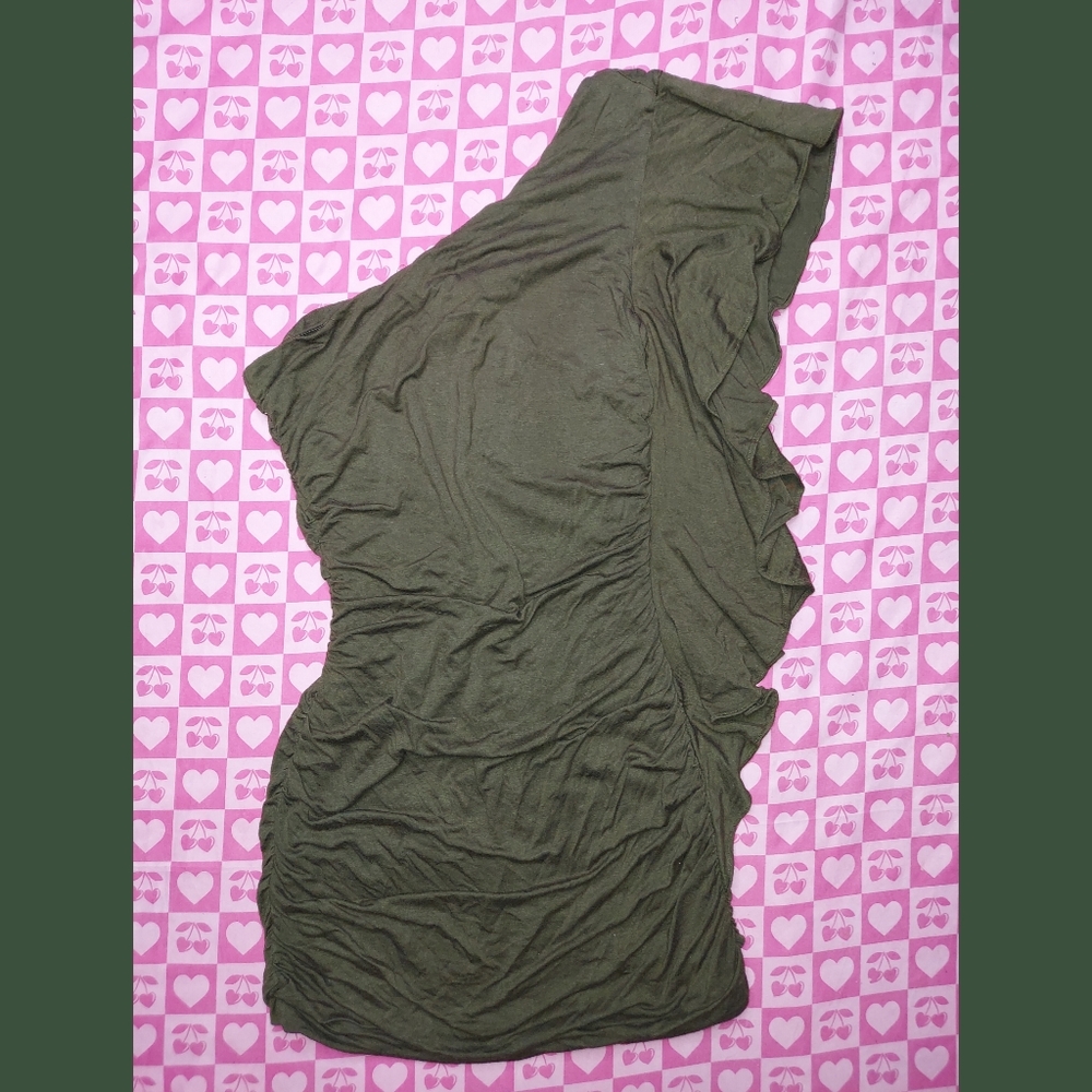 Y2K Forever 21 Hunter Green Off The Shoulder Dress Early 2000s